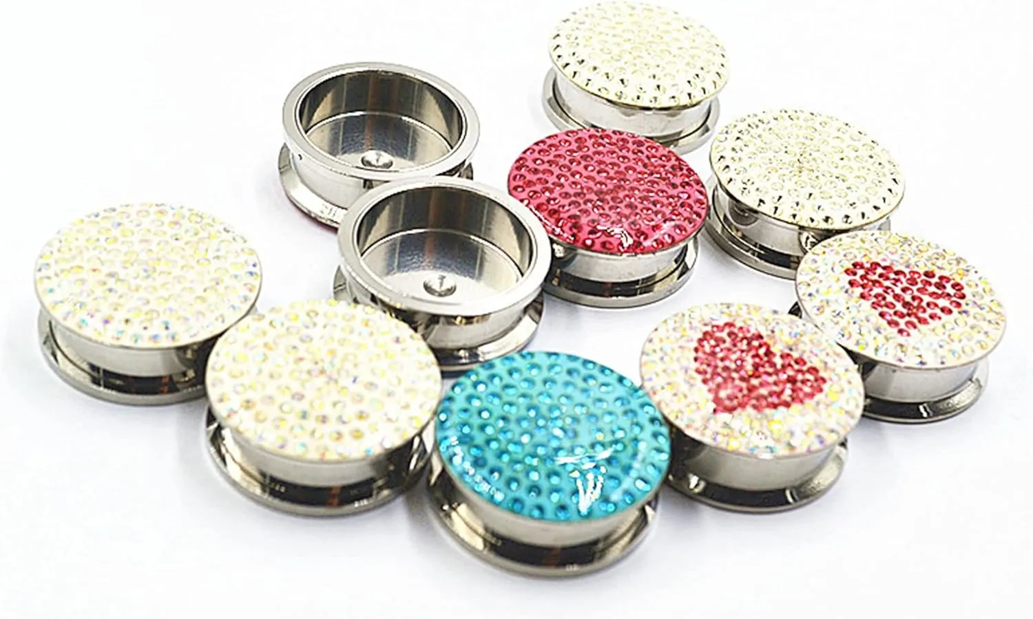 Tunnel Gauges, 2PCS Surgical Steel Ear Plugs Gauges Polished Round with Cubic Zirconia Ear Gauge Tunnels Piercings Jewelry