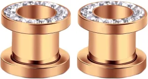 Tunnels Gauges, 2PCS Stainless Steel Tunnel Set Simple Hoop with Cubic Zirconia Ear Gauges 14G Body Piercings Jewelry