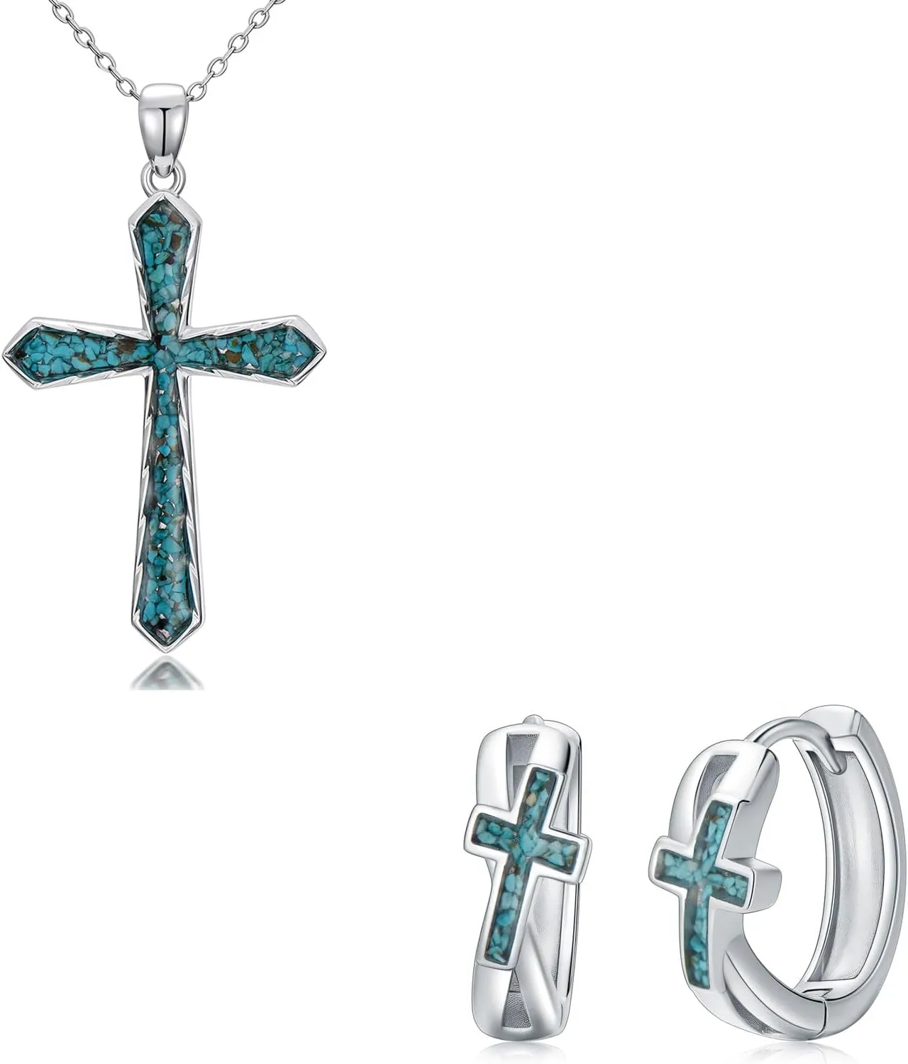 Turquoise Cross Necklace Earrings for Women 925 Sterling Silver Cross Religious Christian Jewelry Faith Mothers Day Easter Gifts for Mom Wife