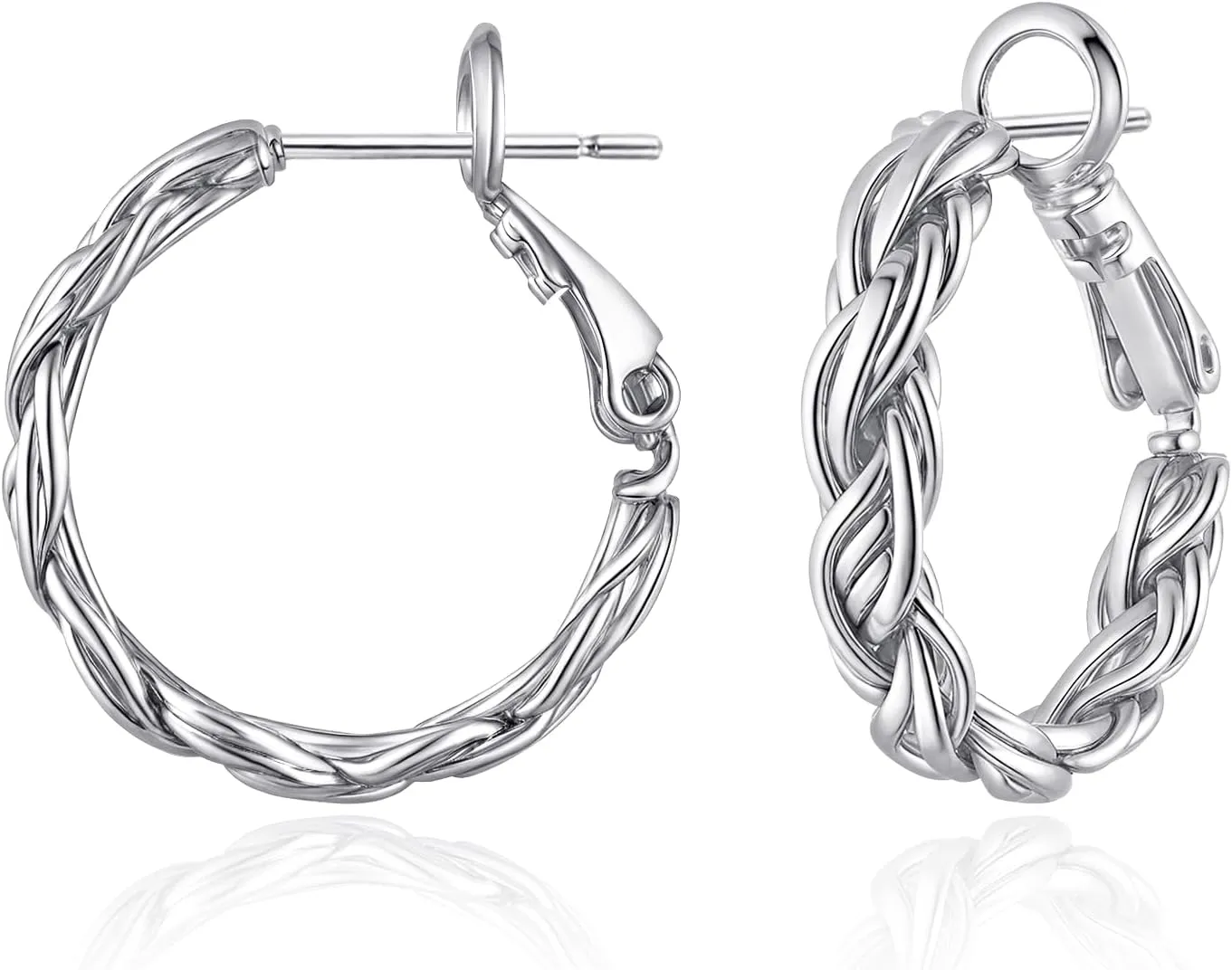 Twisted Gold and Silver Hoop Earrings for Women, 14K Gold Plated, Lightweight & Hypoallergenic, Vintage Round Hoop Jewelry for Sensitive Ears