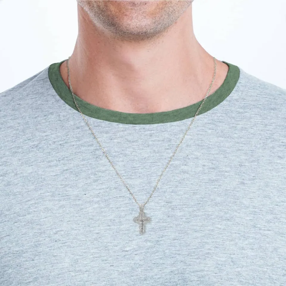 Two Tone Filigree Jesus Crucifix Cross Fine Pendant Necklace Real Solid .925 Sterling Silver
