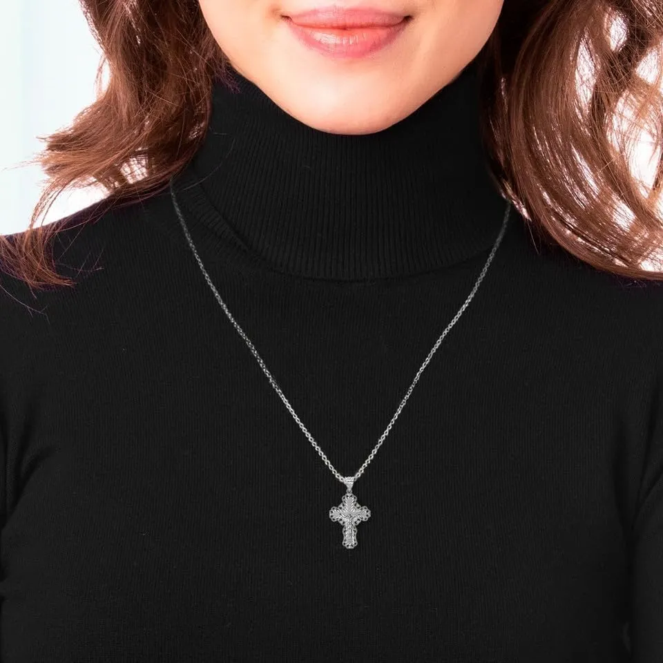 Two Tone Filigree Jesus Crucifix Cross Fine Pendant Necklace Real Solid .925 Sterling Silver