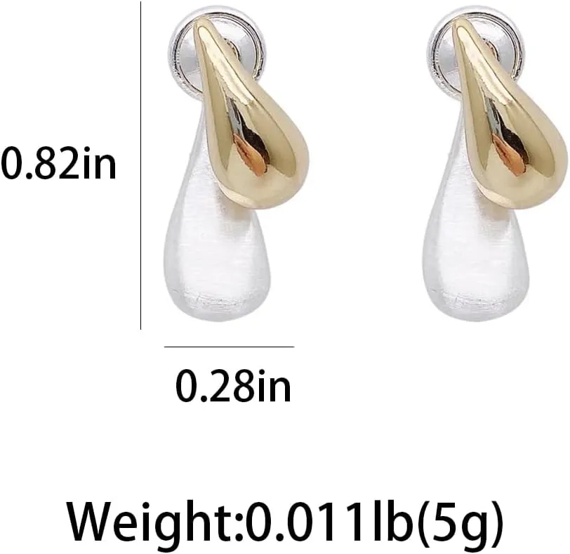 Two Tone Teardrop Stud Earrings for Women Gold Silver Front Back Oval Bean Dangle Earrings Cute Post Ball Earrings Lightweight Chunky Jewelry Gifts