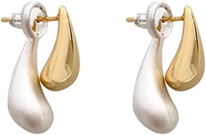 Two Tone Teardrop Stud Earrings for Women Gold Silver Front Back Oval Bean Dangle Earrings Cute Post Ball Earrings Lightweight Chunky Jewelry Gifts