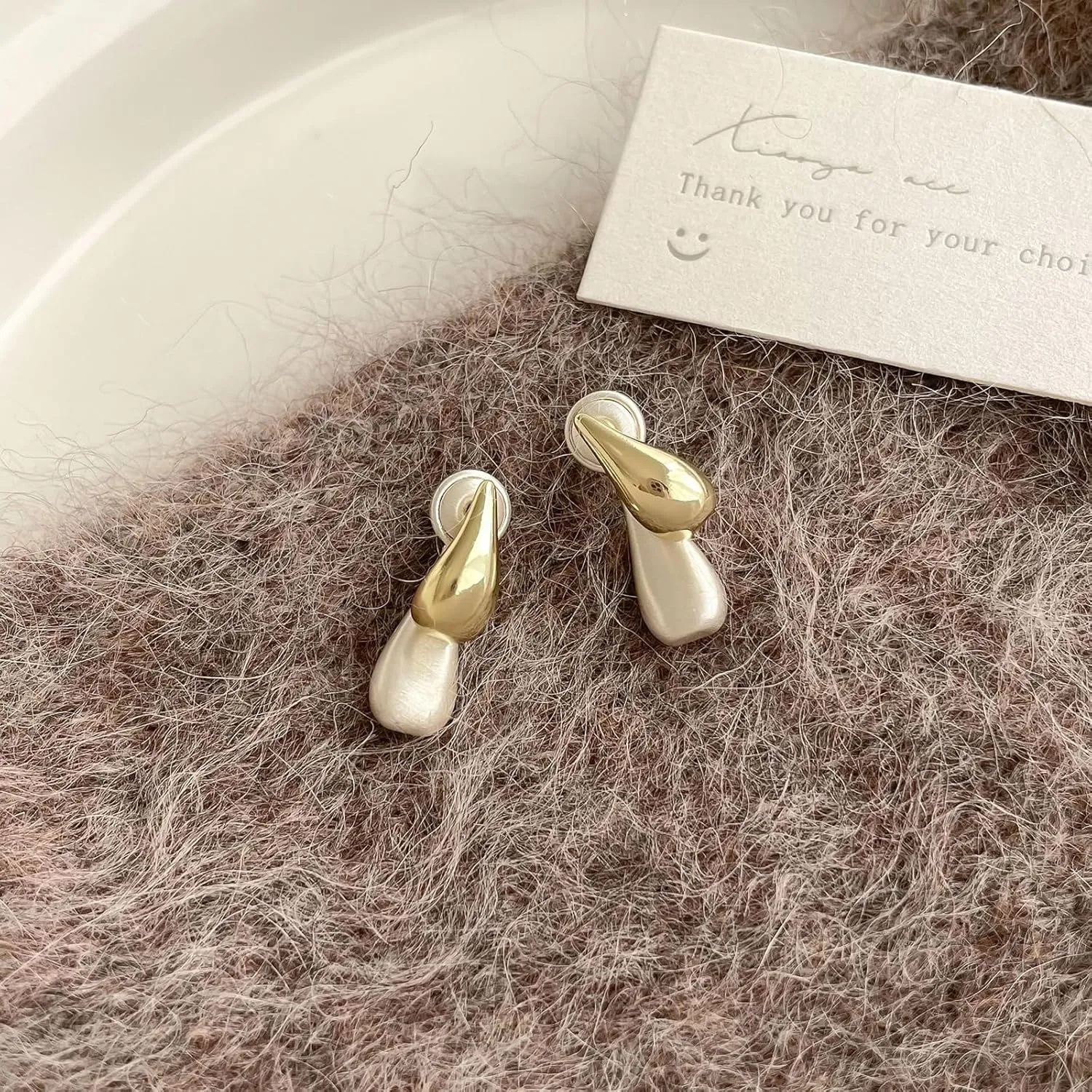 Two Tone Teardrop Stud Earrings for Women Gold Silver Front Back Oval Bean Dangle Earrings Cute Post Ball Earrings Lightweight Chunky Jewelry Gifts