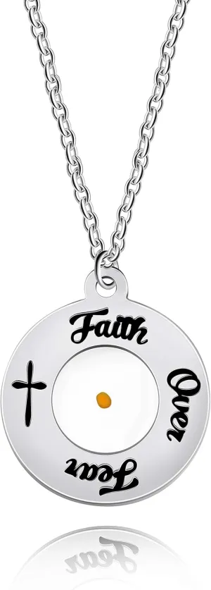 Uloveido All Things Are Possible Mustard Seed Necklace Round Pendant Inspirational Quote Faith Jewelry Gifts for Women or Men Y968