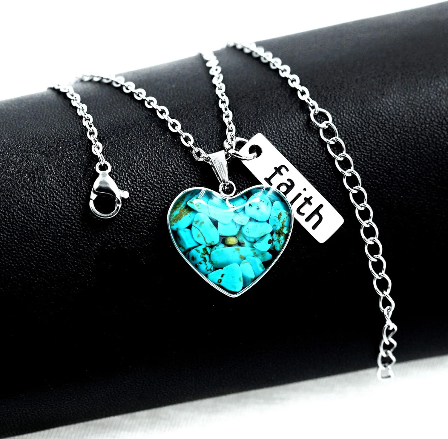 Uloveido Dainty Simulated Coral & Turquoise & Golden Sandstone Heart Pendant Necklace Mustard Seed Faith Jewelry Y962