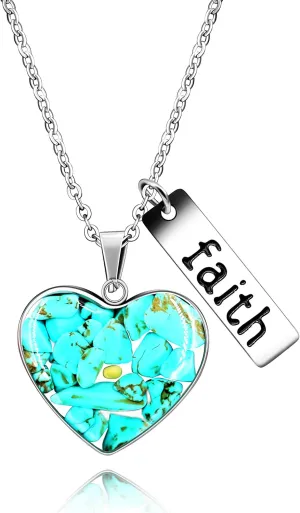 Uloveido Dainty Simulated Coral & Turquoise & Golden Sandstone Heart Pendant Necklace Mustard Seed Faith Jewelry Y962