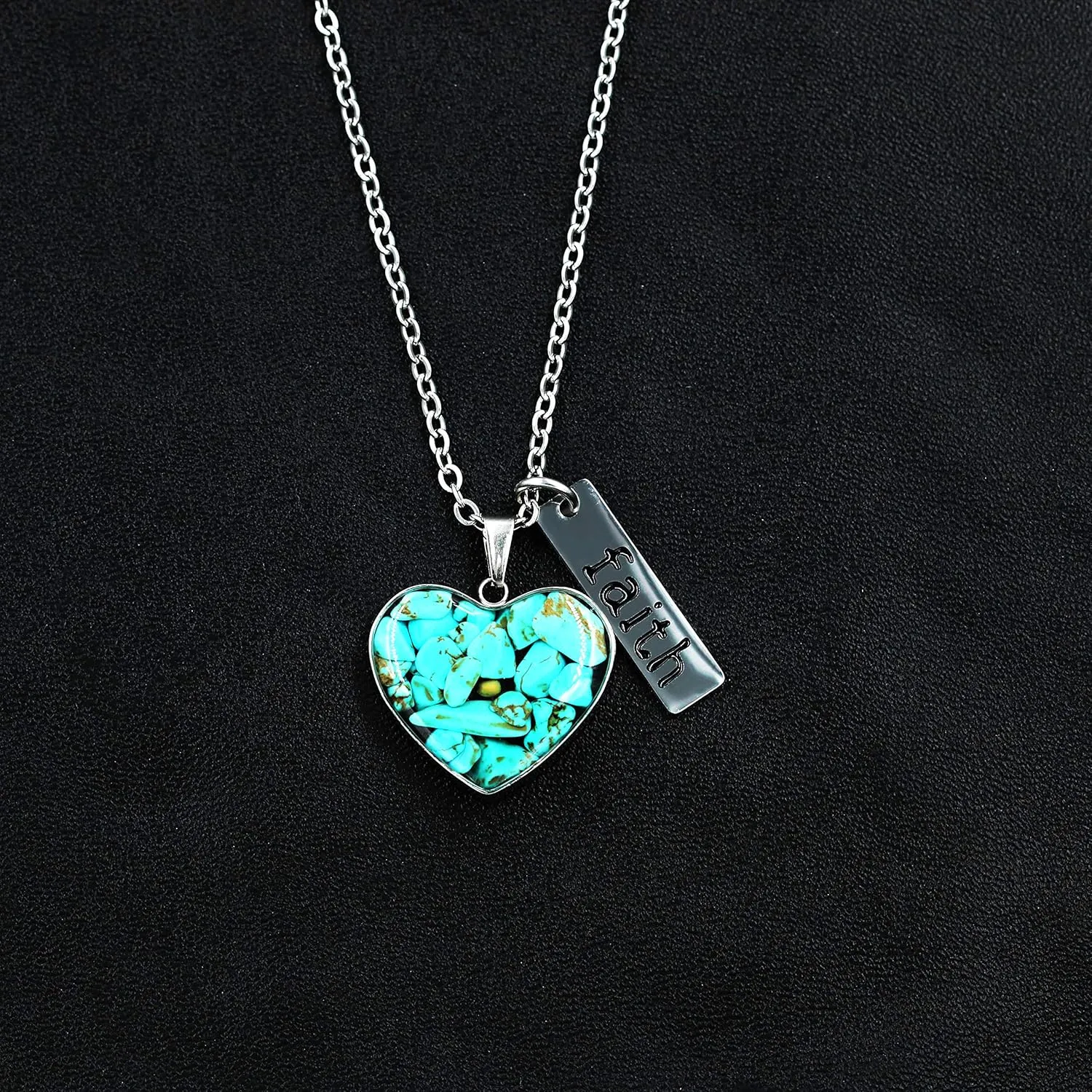 Uloveido Dainty Simulated Coral & Turquoise & Golden Sandstone Heart Pendant Necklace Mustard Seed Faith Jewelry Y962