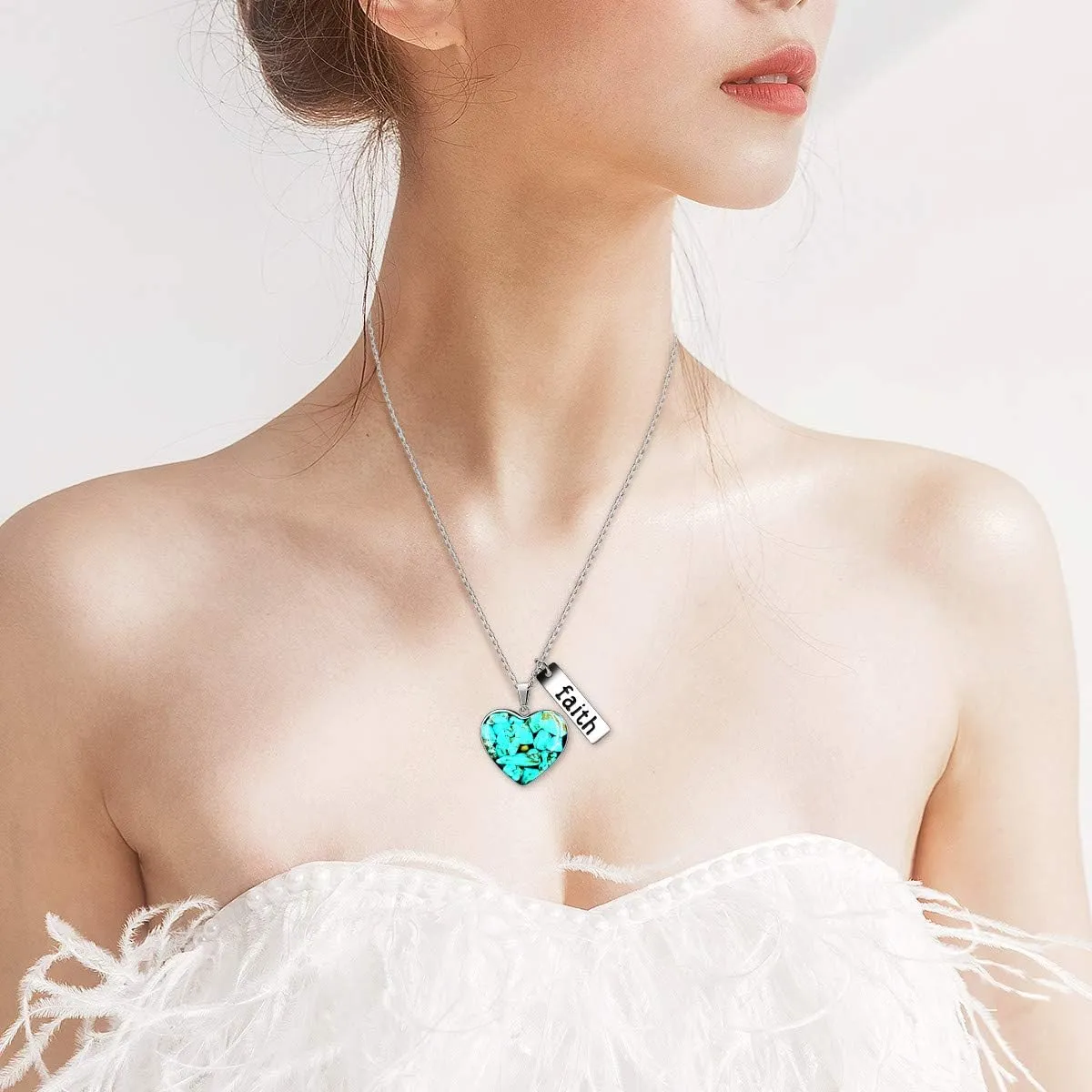 Uloveido Dainty Simulated Coral & Turquoise & Golden Sandstone Heart Pendant Necklace Mustard Seed Faith Jewelry Y962