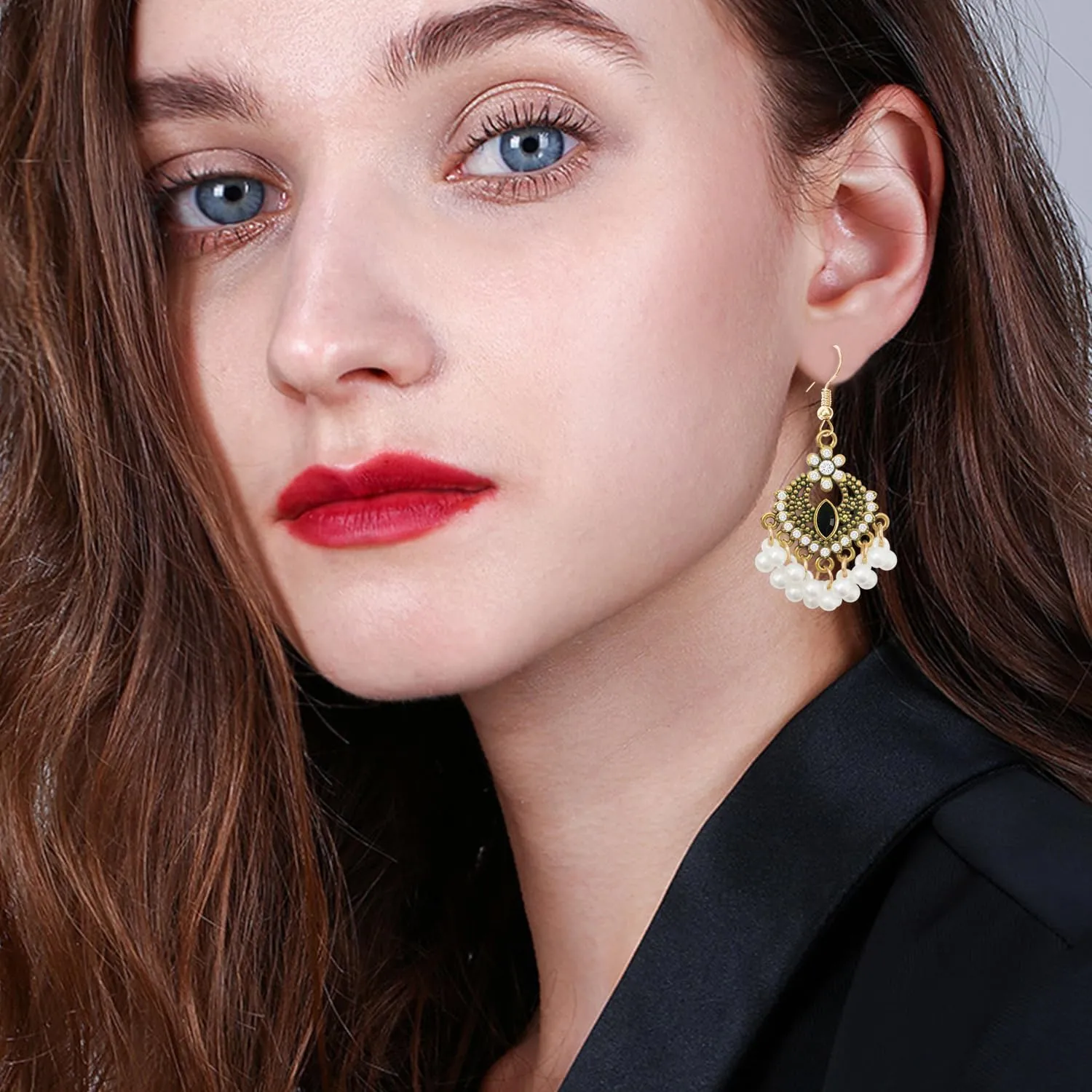 Unique Fashion Bohemian Vintage Chandelier Dangle Drop Earrings Pearl Flower Beads Geometry Hook Earrings for Women Retro Statement Jewelry Gifts