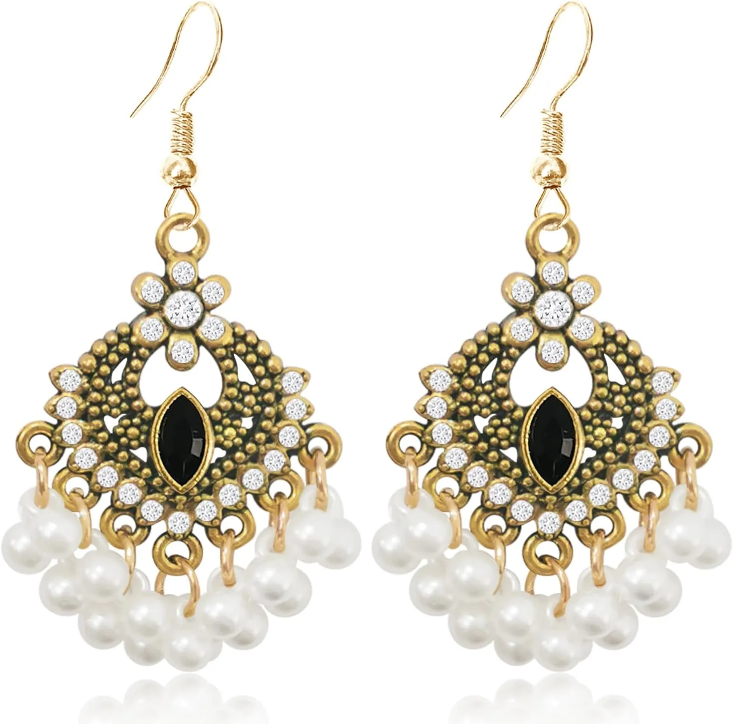 Unique Fashion Bohemian Vintage Chandelier Dangle Drop Earrings Pearl Flower Beads Geometry Hook Earrings for Women Retro Statement Jewelry Gifts