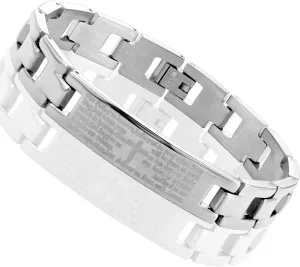 Urban Jewelry Lords Prayer Cross - 316L Stainless Steel Link Bangle Bracelet for Men