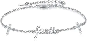 URONE Faith Cross Rings Bracelet Sterling Silver Faith Over Fear Cross Rings Christian Religious Jewelry Gifts For Women Men