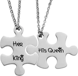 Valentine's Day His and Hers Puzzle Piece Pendant Necklace KeyChain Set Personalized Couples Stamped Chain Keyring