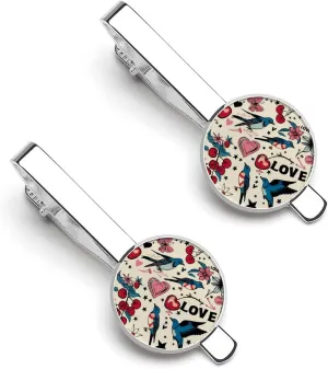 Valentines Day Pattern Tie Clip Tack Pins Cufflinks Necktie Bar Pinch Business Wedding Clothing Accessories for Men Women