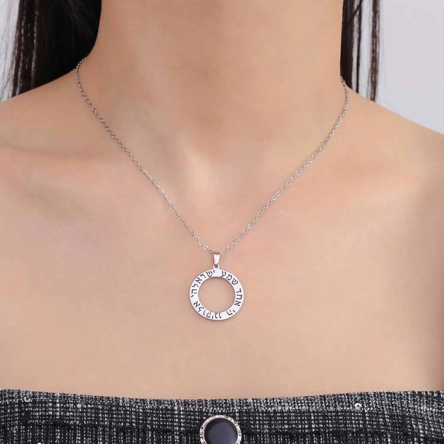 VASSAGO Hebrew Prayer Necklace for Women Men Stainless Steel Shema Yisrael Star of David Pendant Jewish Religious Blessing Jewelry