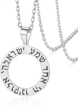 VASSAGO Hebrew Prayer Necklace for Women Men Stainless Steel Shema Yisrael Star of David Pendant Jewish Religious Blessing Jewelry