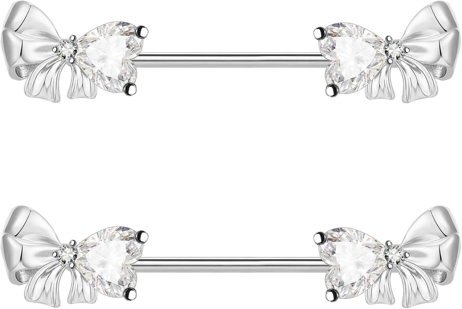 VERAMI 14G Stainless Steel Bowknot Nipple Rings 316L Heart CZ Nipple Barbell Rings Body Piercing for Women