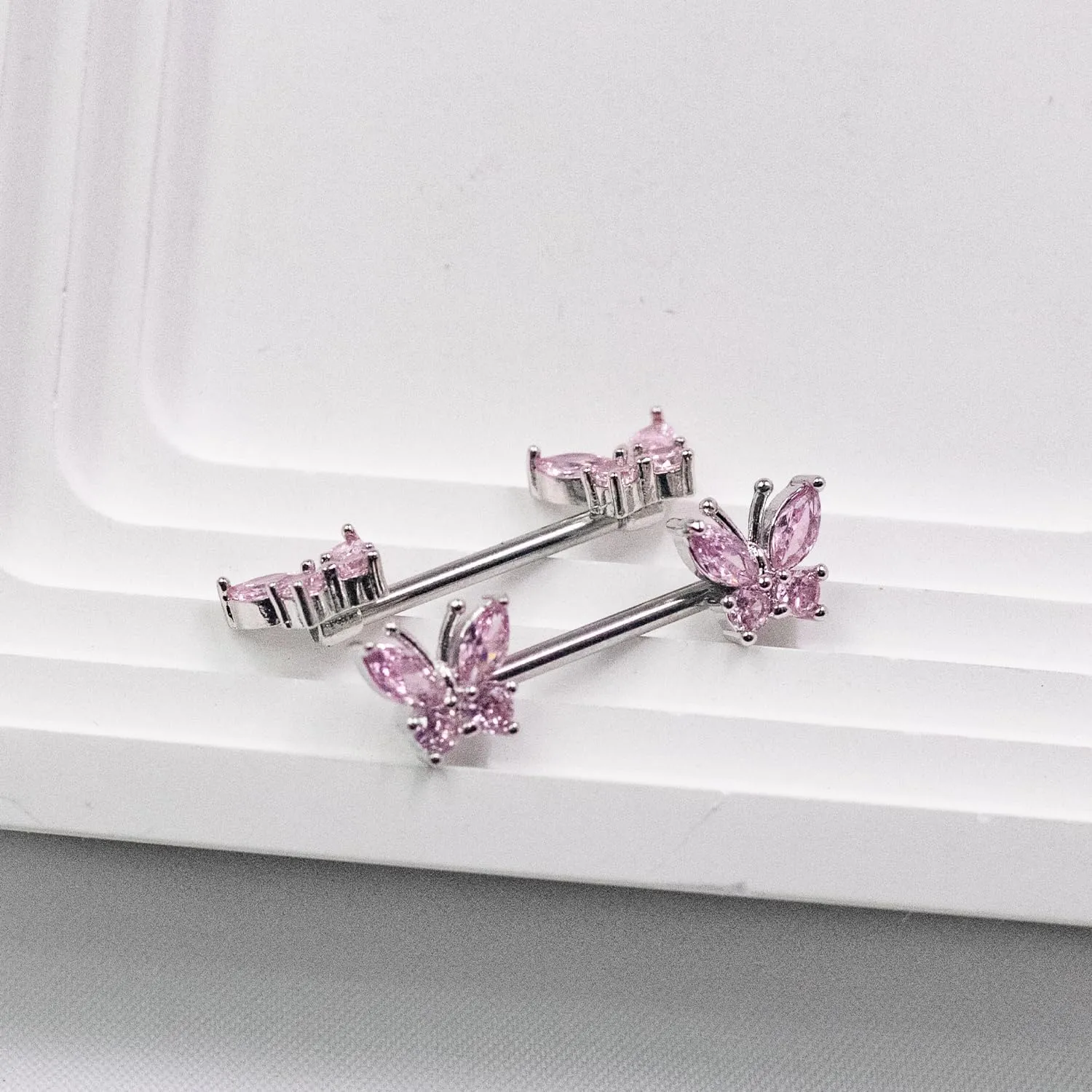 VERAMI 14G Stainless Steel Heart Nipple Rings and Barbell - Butterfly, Starlight Acrylic Ball, Tongue Rings for Women and Men