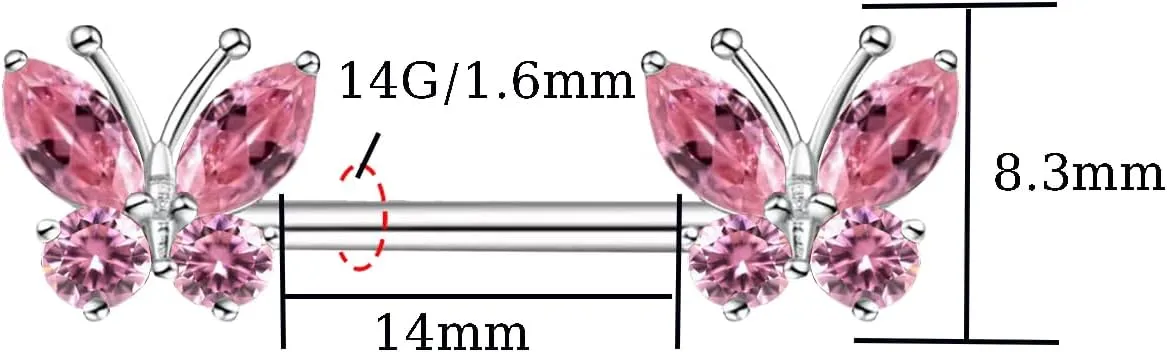 VERAMI 14G Stainless Steel Heart Nipple Rings and Barbell - Butterfly, Starlight Acrylic Ball, Tongue Rings for Women and Men