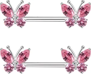 VERAMI 14G Stainless Steel Heart Nipple Rings and Barbell - Butterfly, Starlight Acrylic Ball, Tongue Rings for Women and Men