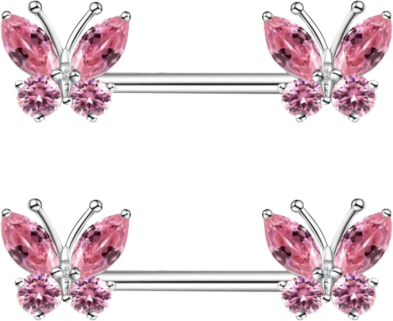 VERAMI 14G Stainless Steel Heart Nipple Rings and Barbell - Butterfly, Starlight Acrylic Ball, Tongue Rings for Women and Men
