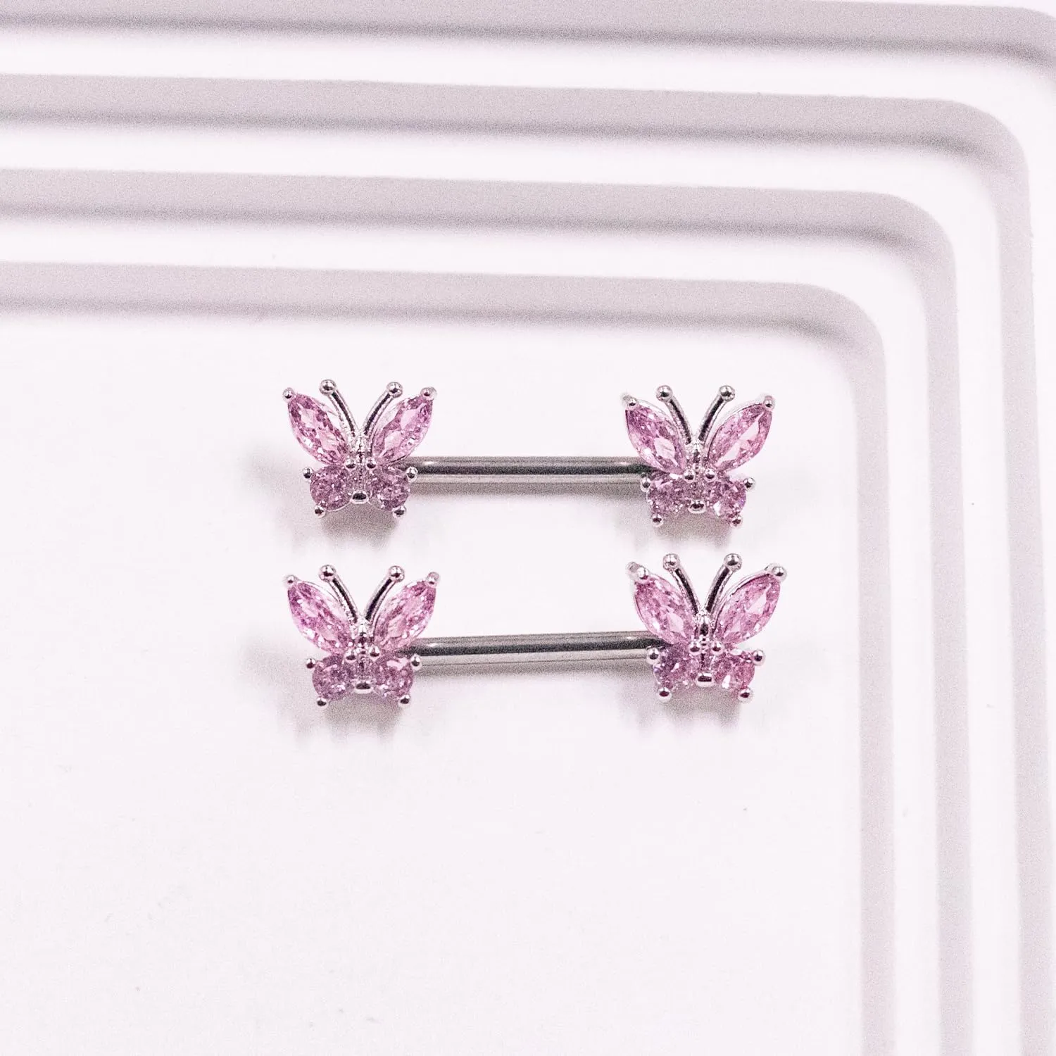 VERAMI 14G Stainless Steel Heart Nipple Rings and Barbell - Butterfly, Starlight Acrylic Ball, Tongue Rings for Women and Men