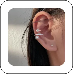 Vintage Crystal Pearl Cuff Wrap Earrings Pearl Cartilage Cuff Earrings Silver Cz Ring Helix Earrings Pearl Non Piercing Clip on Earrings Jewelry for Women