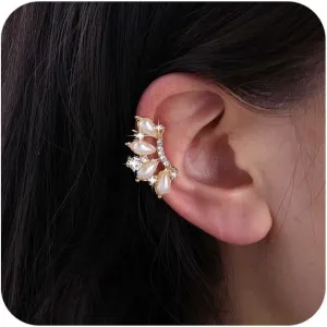 Vintage Crystal Pearl Ear Cuff Wrap Earrings Gold Cz Pearl Cartilage Cuff Earrings Rhinestone Pearl Cuff Earrings Pearl Non Pierced Clip On Earrings Jewelry for Women