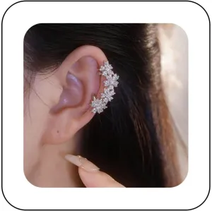 Vintage Cz Flower Ear Cuff Earrings Crystal Cuff Wrap Earrings Flower Cartilage Earrings Non Pierced Clip On Earrings Jewellery for Women