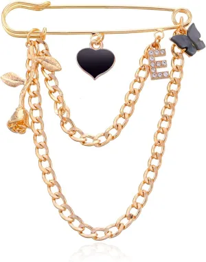 Vintage Gold Star Daisy Rose Flower Heart Chain Brooch Pin Tassel - Punk Star Collar Brooch Sweater Shawl Clips - Christmas Halloween Birthday Party Costume Jewelry
