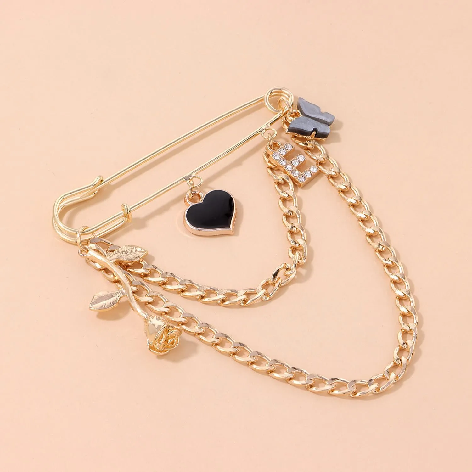 Vintage Gold Star Daisy Rose Flower Heart Chain Brooch Pin Tassel - Punk Star Collar Brooch Sweater Shawl Clips - Christmas Halloween Birthday Party Costume Jewelry