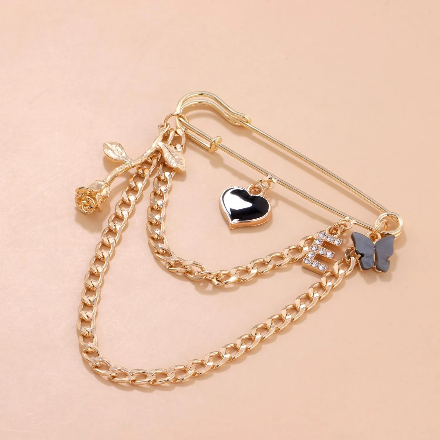 Vintage Gold Star Daisy Rose Flower Heart Chain Brooch Pin Tassel - Punk Star Collar Brooch Sweater Shawl Clips - Christmas Halloween Birthday Party Costume Jewelry