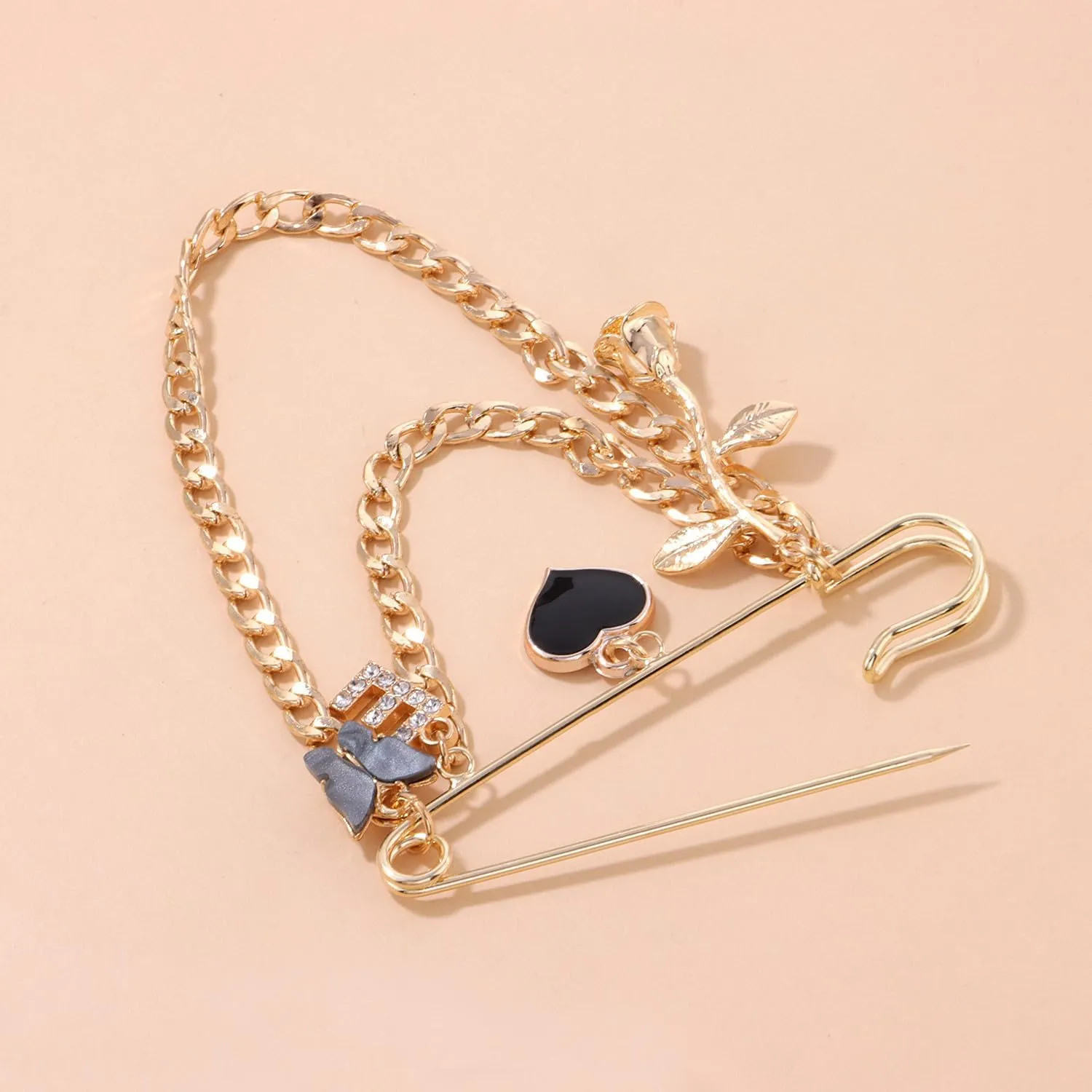 Vintage Gold Star Daisy Rose Flower Heart Chain Brooch Pin Tassel - Punk Star Collar Brooch Sweater Shawl Clips - Christmas Halloween Birthday Party Costume Jewelry