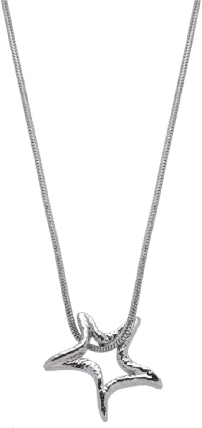 W WEILIRIAN Bohemian Star Pendant Necklace Silver Star Necklace Chain Hollow Star Collar Necklace Thin Snake Chain Necklace Jewelry for Women Gifts
