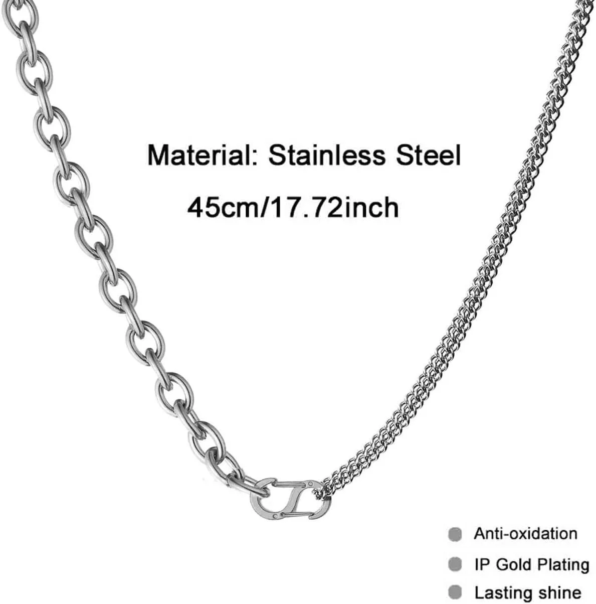 WangGao Stainless Steel S Type Shape Buckle Clasp Necklace Layered Chunky Chain Snap Hook Hand Jewelry for Men Women