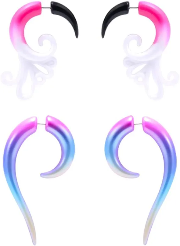 WASOLIE Earrings for Women Fake Plugs Studs Acrylic Piercing Colorful 2 Pairs Packed Set Body Jewelry.