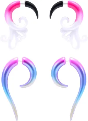 WASOLIE Earrings for Women Fake Plugs Studs Acrylic Piercing Colorful 2 Pairs Packed Set Body Jewelry.