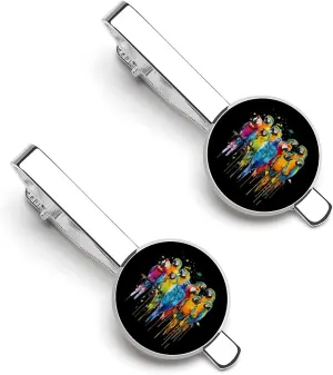 Watercolor Parrots Tie Clip Tack Pins Cufflinks Necktie Bar Pinch Business Wedding Clothing Accessories for Men Women