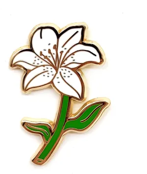 White Lily Flower Pin - Flower Series - Enamel Lapel Pin - Plated Badge for Clothing, Bags, and Lanyards