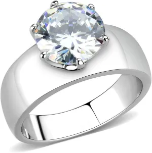 Wide Band Big Solitaire 3.5 Carat CZ Womens Stainless Steel Wedding Ring
