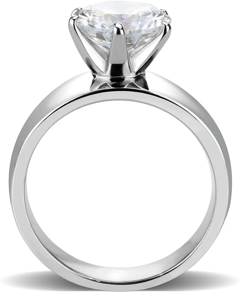 Wide Band Big Solitaire 3.5 Carat CZ Womens Stainless Steel Wedding Ring