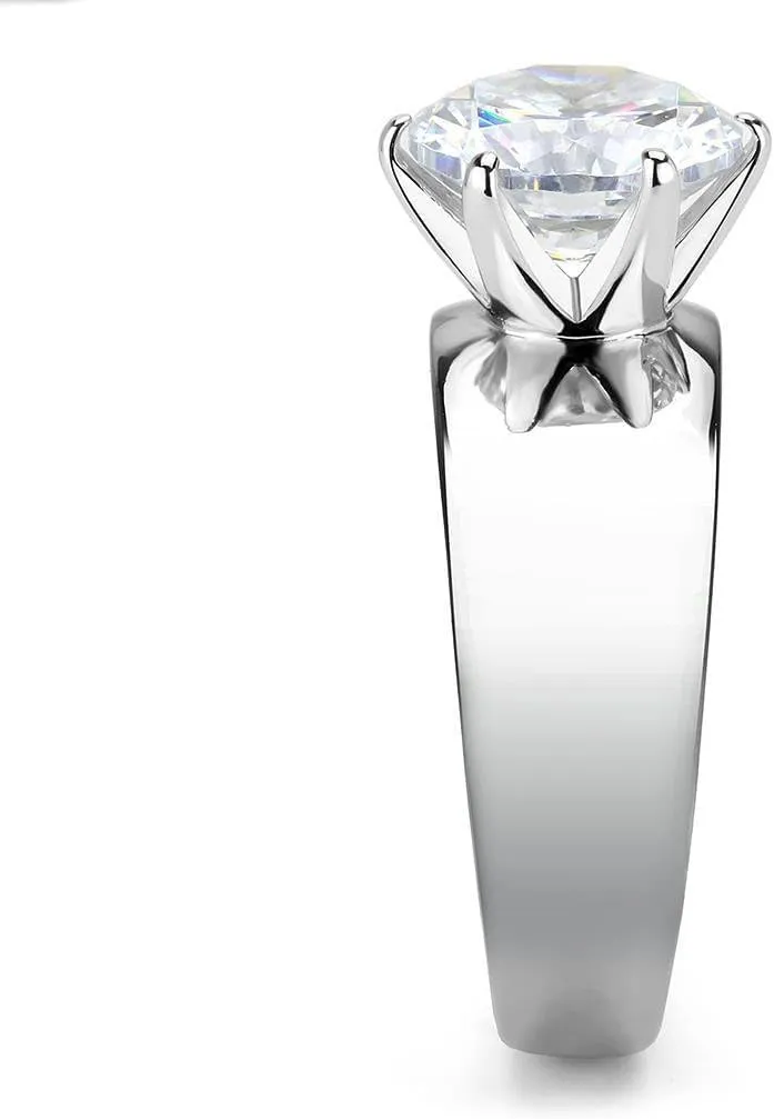 Wide Band Big Solitaire 3.5 Carat CZ Womens Stainless Steel Wedding Ring