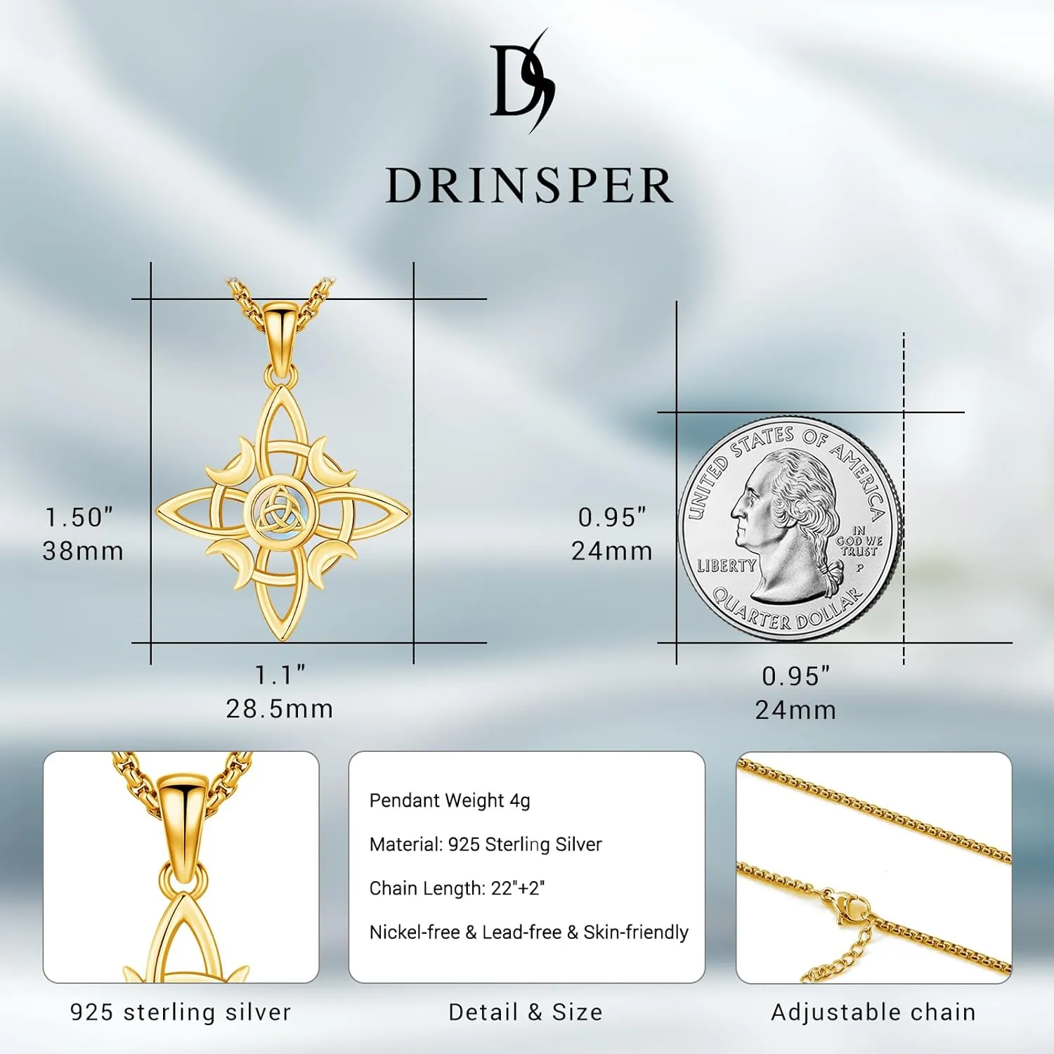 Witches Knot Necklace Nudo De Bruja Plata 925 Original Sterling Silver Cross Moonstone Birthday Pendant Pagan Wiccan Christmas Jewelry Religious Faith Gifts for Women Wife Mom