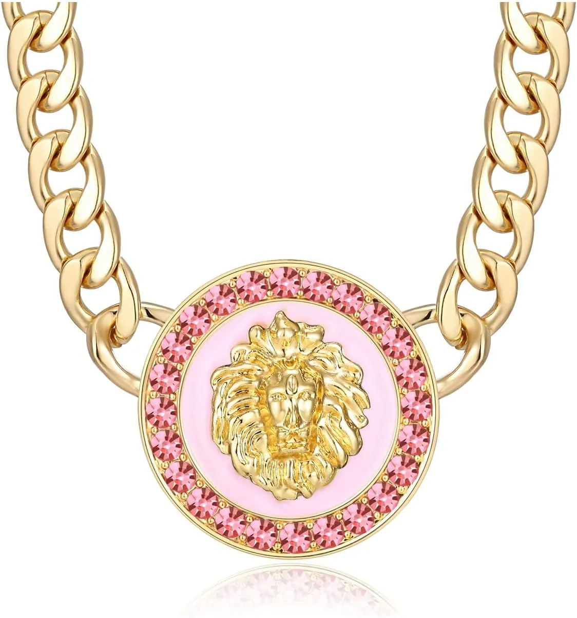 Women's Hip Hop Basketball Wives Lion Head Chunky Chain Choker Necklace Crystal Statement Linked Necklace Party Costume Outfit Cocktail Animal Jewelry
