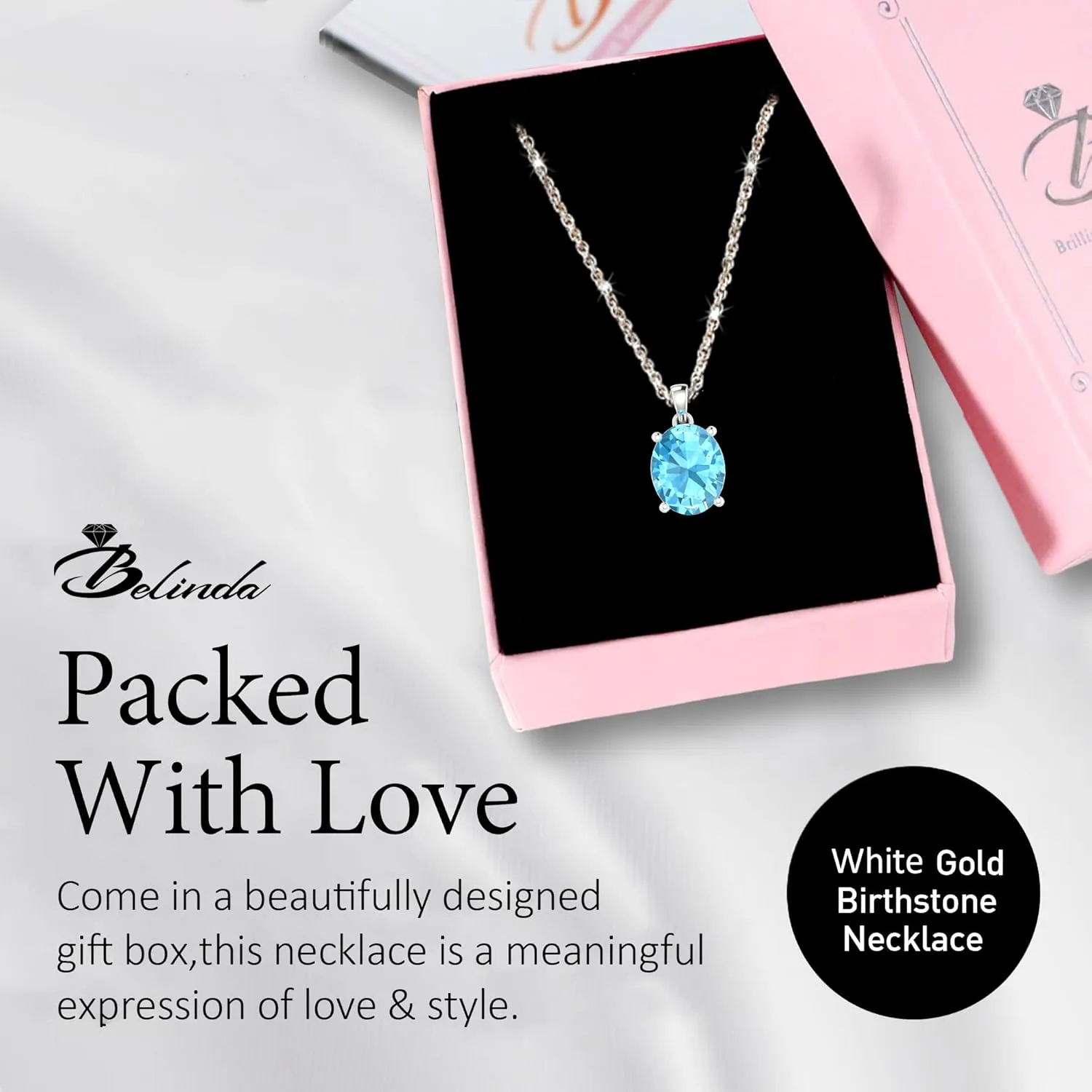 Women's Pendant Necklace, 14k Yellow Gold/White Gold Hanging Jewelry with 7mm Precious/Semi-Precious Oval Birthstone Gemstone & 18" Loose Rope Chain with Lobster Claw