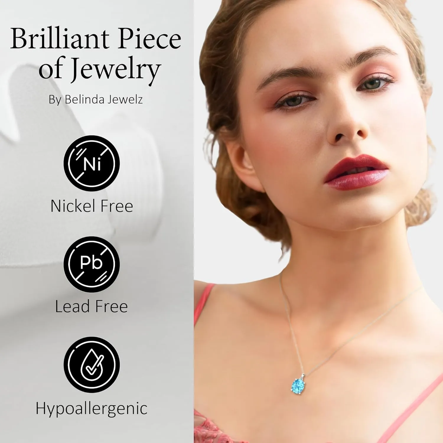 Women's Pendant Necklace, 14k Yellow Gold/White Gold Hanging Jewelry with 7mm Precious/Semi-Precious Oval Birthstone Gemstone & 18" Loose Rope Chain with Lobster Claw