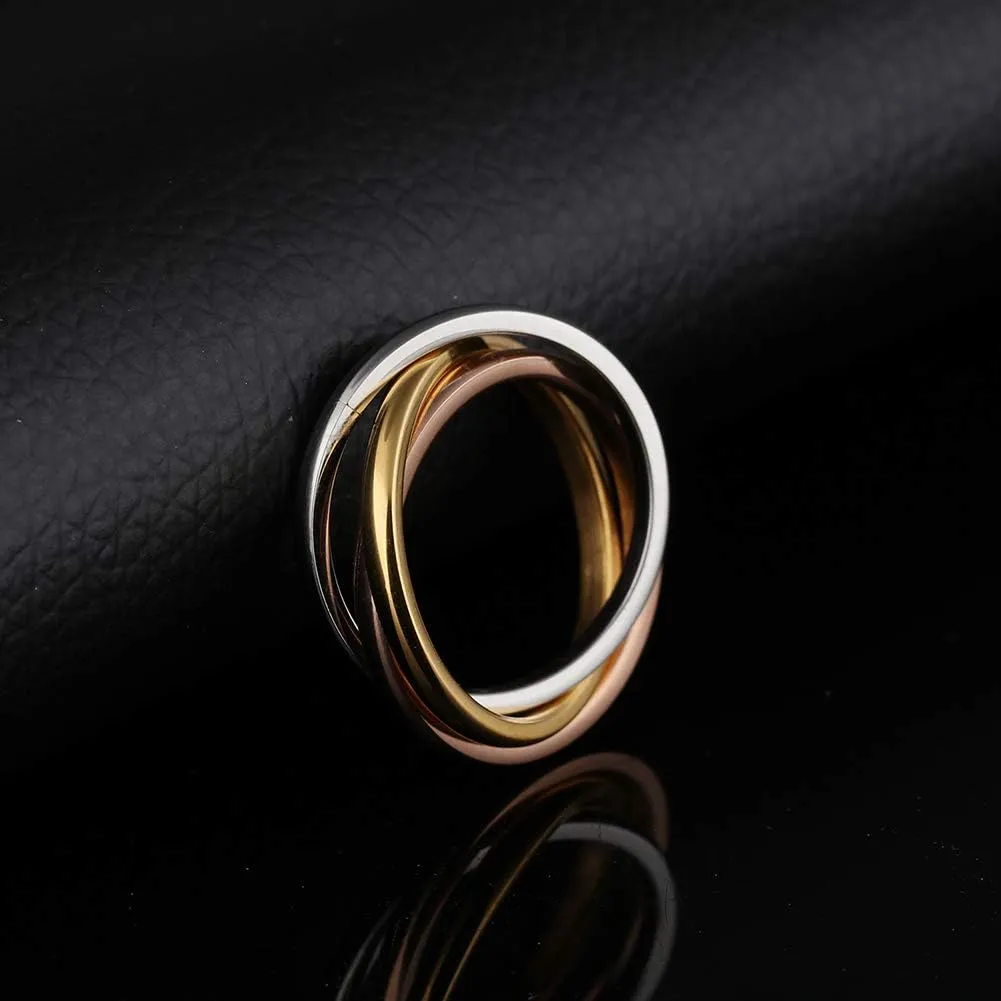Women's Stainless Steel Gold Silver Rose Triple Band Interlocked Rolling Ring