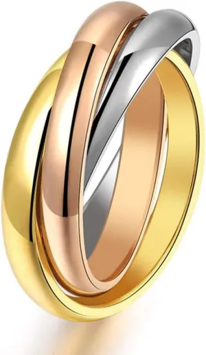 Women's Stainless Steel Gold Silver Rose Triple Band Interlocked Rolling Ring